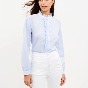 THE LOFT - light blue ruffle long sleeve shirt